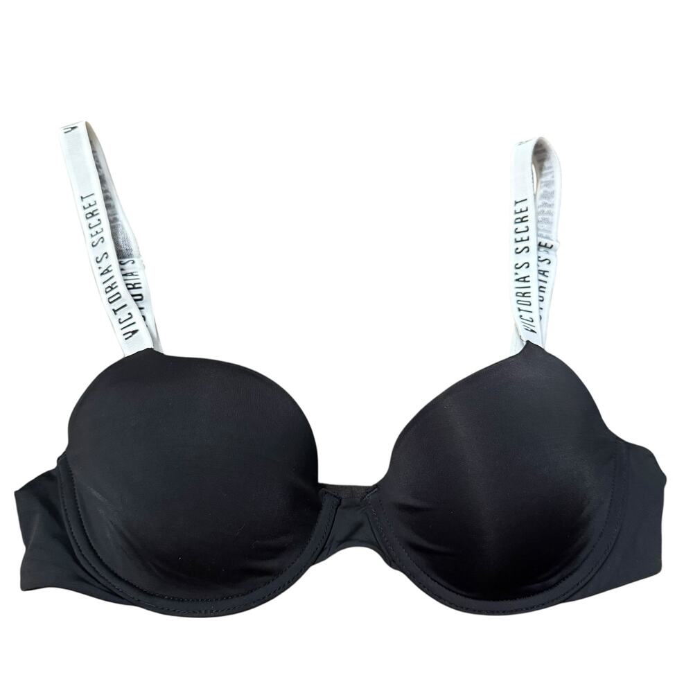 Victoria's Secret Black & White T-shirt lightly lined scoop demi bra‎ 32C